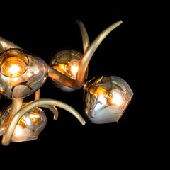 Modern Chandelier with Colored Glass in a Brass Burnished Finish, Ersa