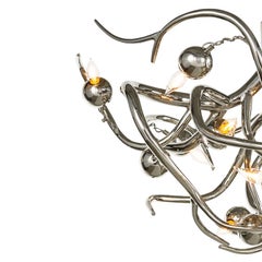 Lampadario Modern con vetro colorato in finitura nichel, Collezione Ersa