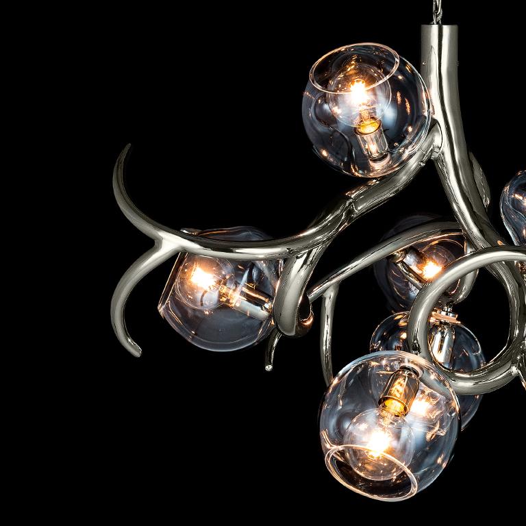Dutch Modern Chandelier with Colored Glass in a Nickel Finish, Ersa Collection For Sale