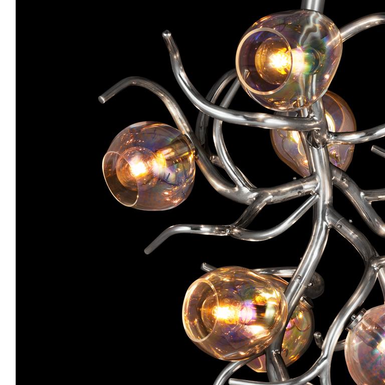 Dutch Modern chandelier with colored glass in a nickel finish - Ersa collection For Sale