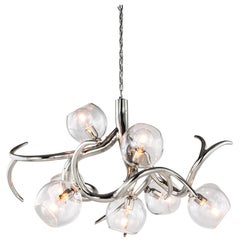 Modern Chandelier with Colored Glass in a Nickel Finish, Ersa Collection