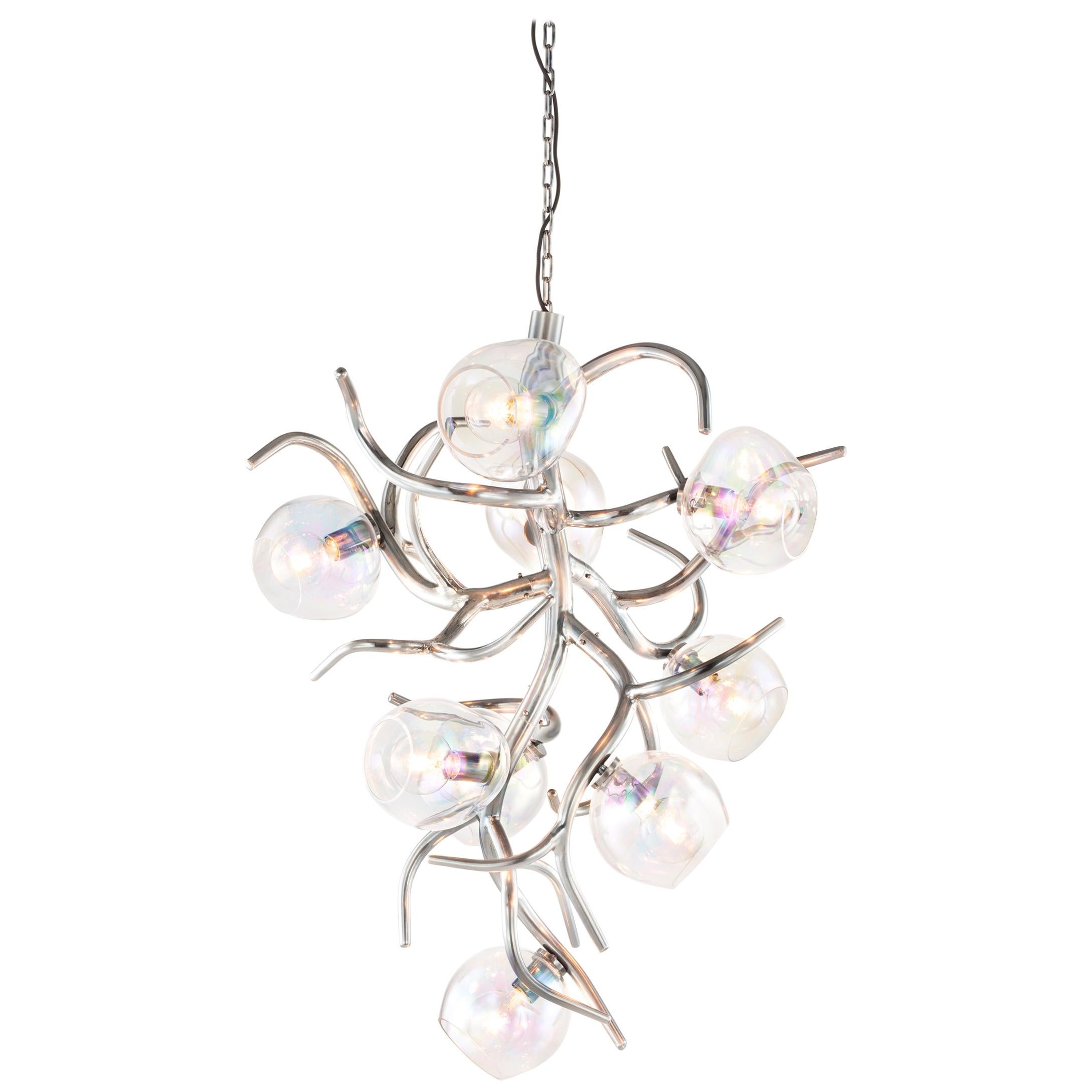 Modern chandelier with colored glass in a nickel finish - Ersa collection For Sale