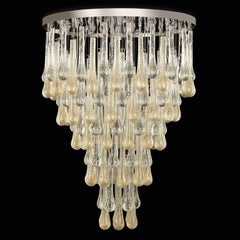 21st Century Chandelier Drop-Shaped Elements Gold and Silver Glass by Multiforme