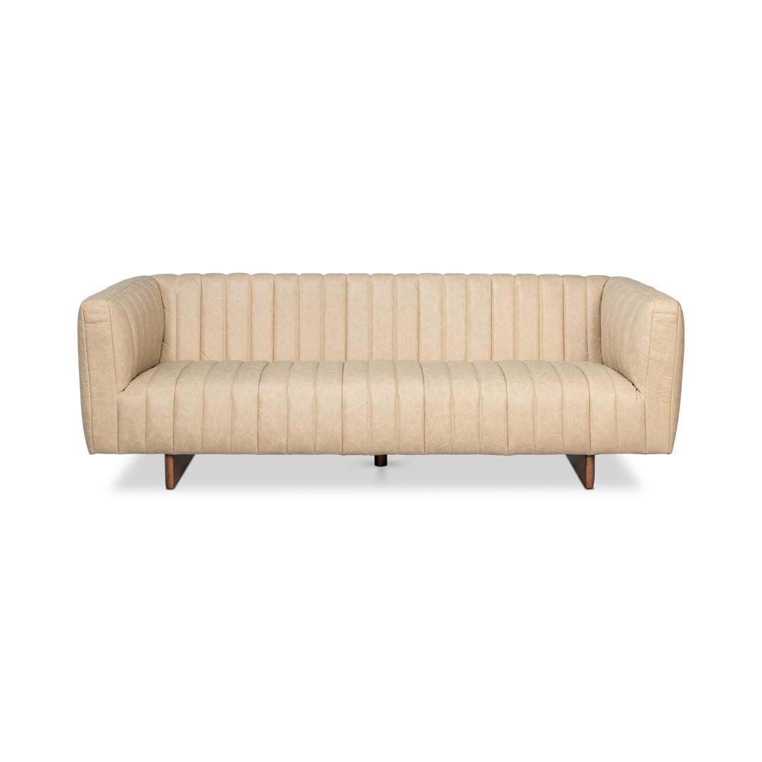 Minimaliste Canapé moderne en cuir blanc tufté en vente