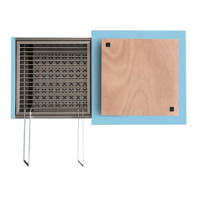 Painted Modern Charcoal Barbecue with Sliding Grills, Snail Mono Vision Light Blue For Sale