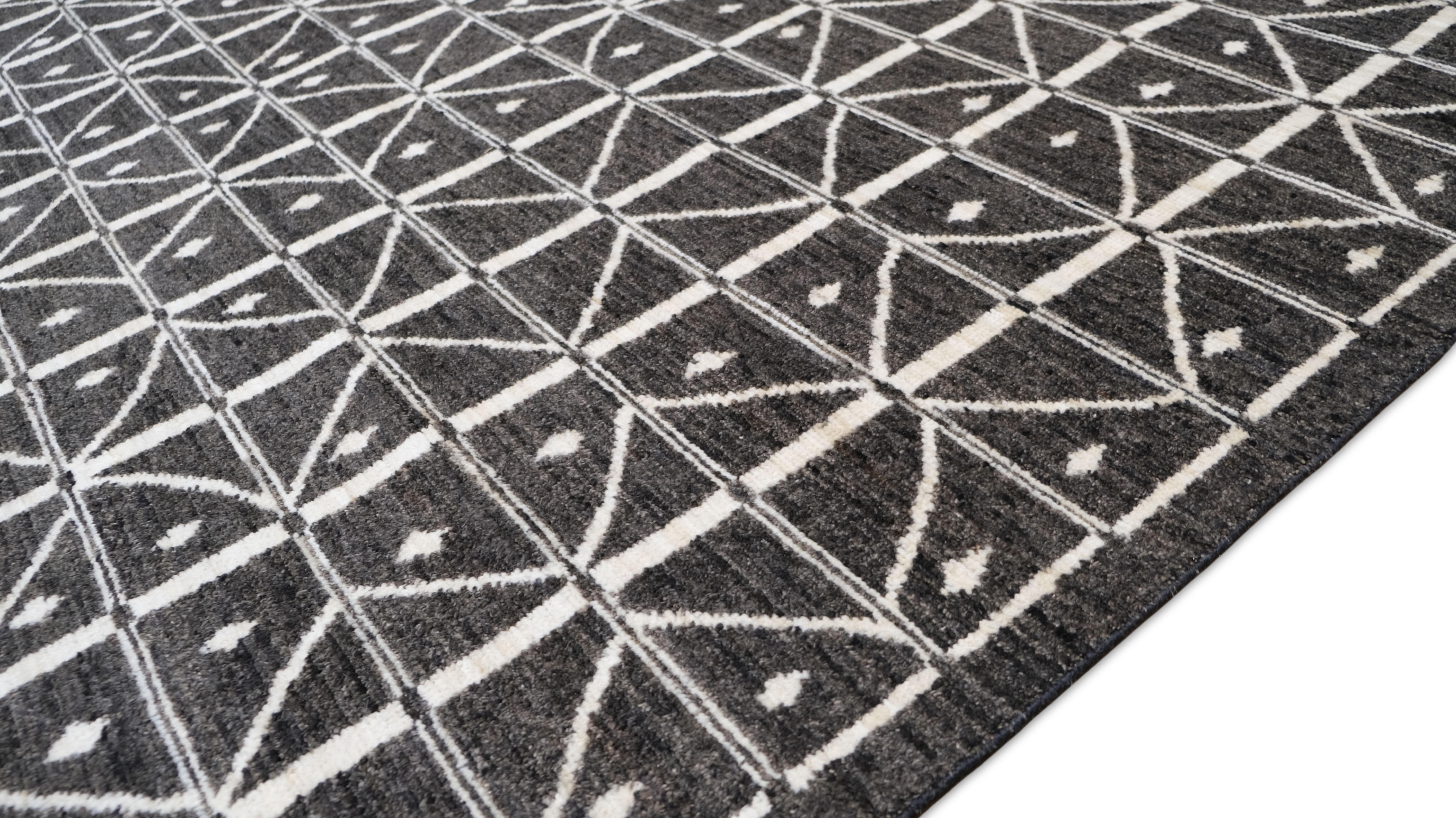Modern Charcoal Geometrisch  Wollteppich 9'x12'6'' (21. Jahrhundert und zeitgenössisch) im Angebot