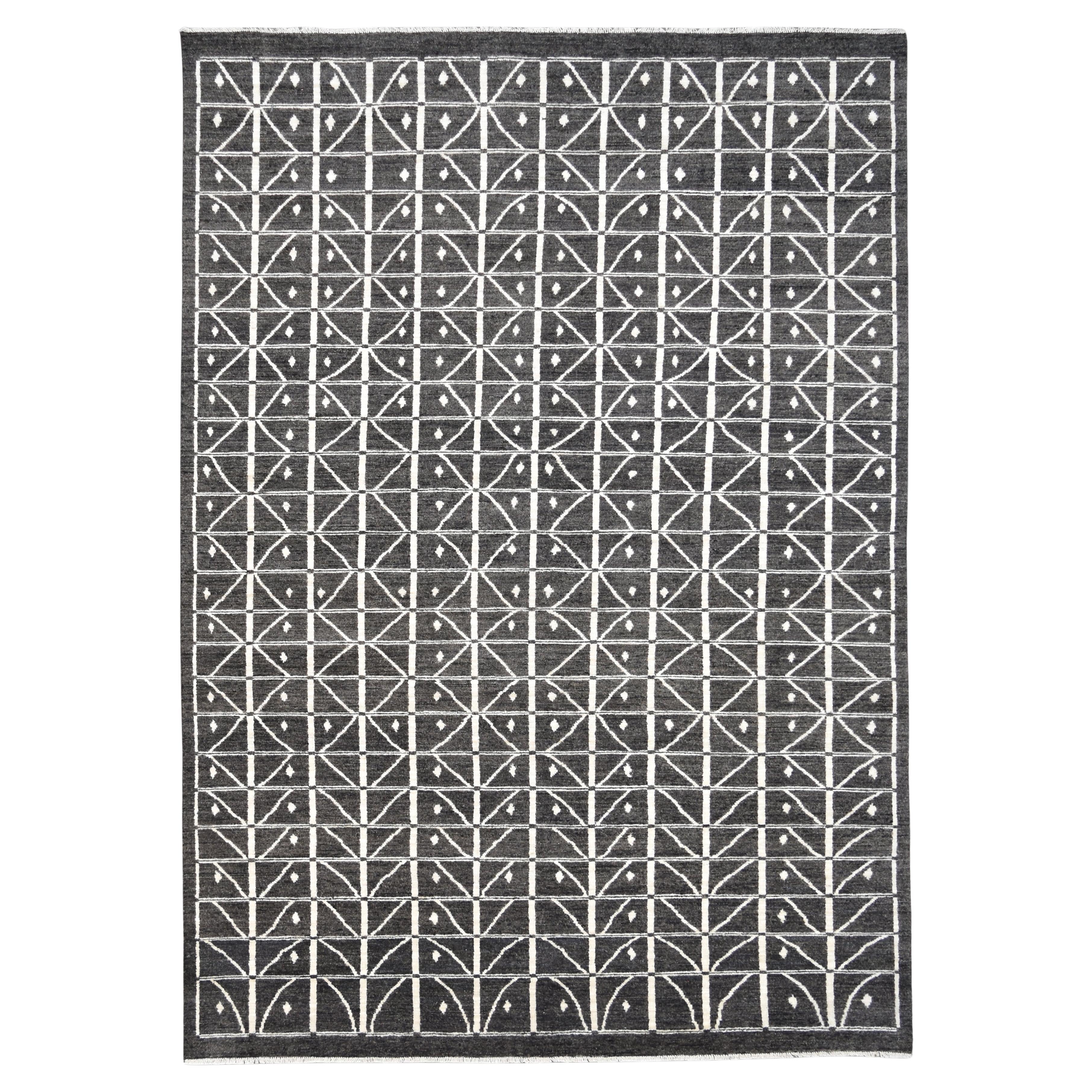 Modern Charcoal Geometrisch  Wollteppich 9'x12'6'' im Angebot