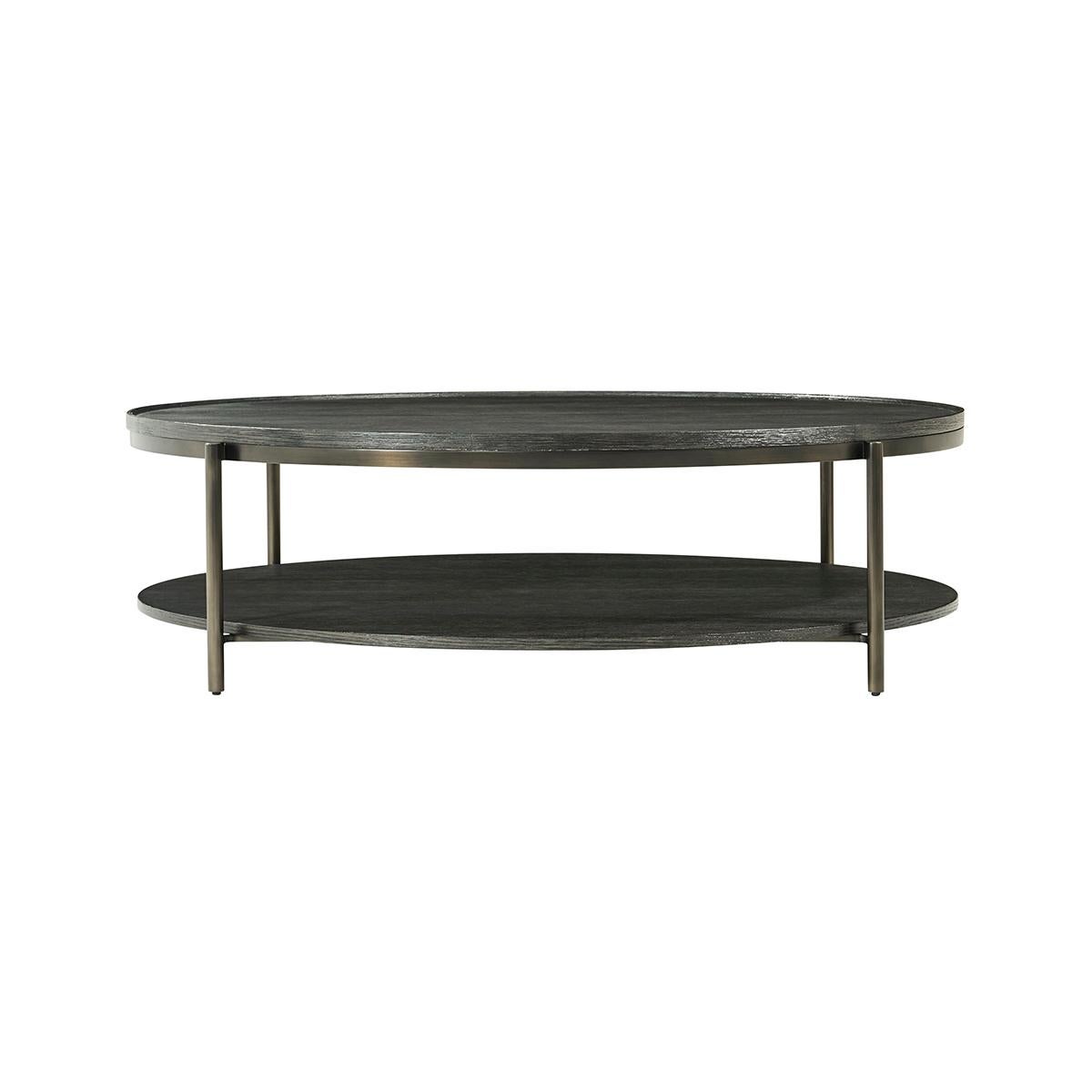 Modern Charcoal Oak Round Coffee Table In New Condition For Sale In Westwood, NJ