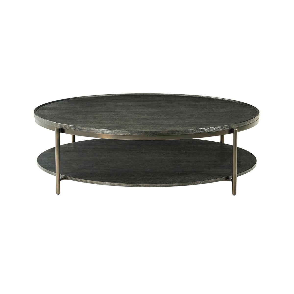 Contemporary Modern Charcoal Oak Round Coffee Table For Sale