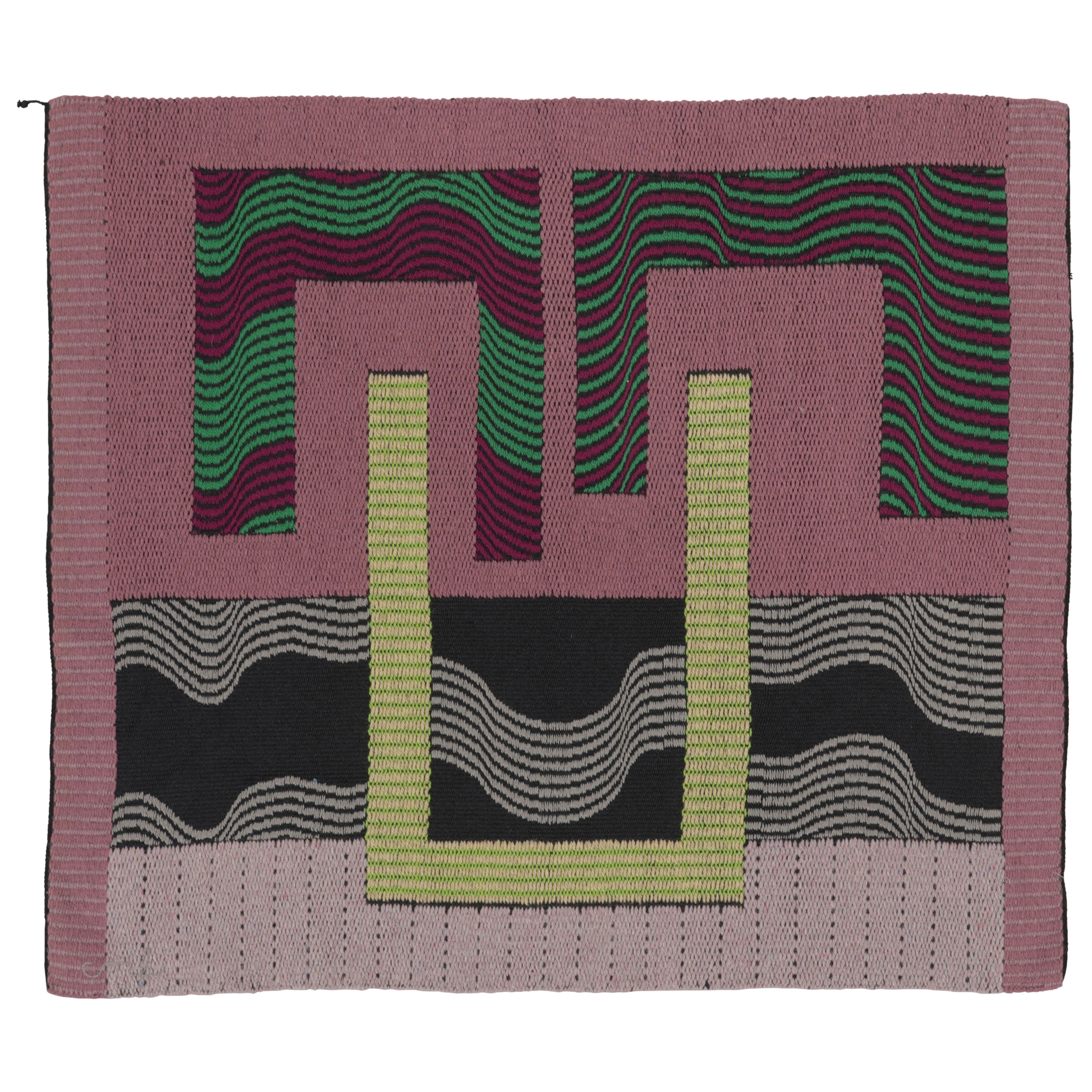 Moderner Charlotte Funk Wandteppich, Optisch Geometrisch in Rosa und Grün-Rug
Kilim