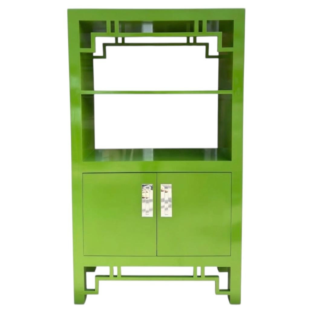 Modern Chartreuse Green Lacquer Bookcase Cabinet Etagere
