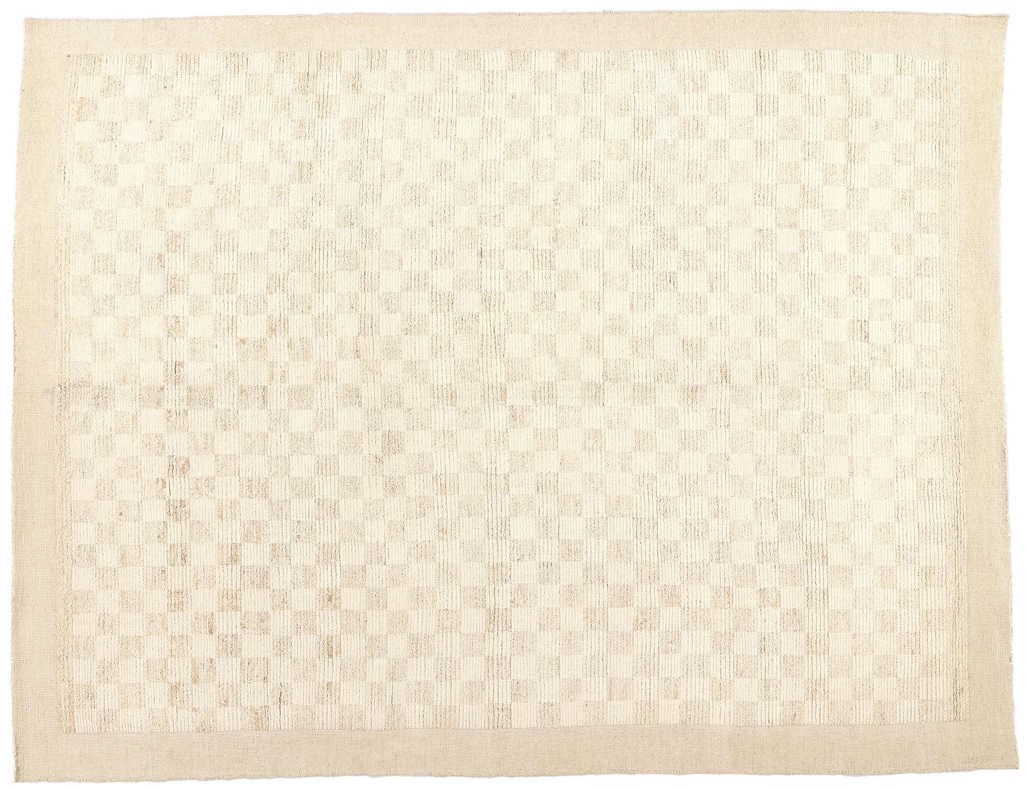 Modern Checkerboard Moroccan Rug, Organic Modern Meets Zen Shibui For Sale 3