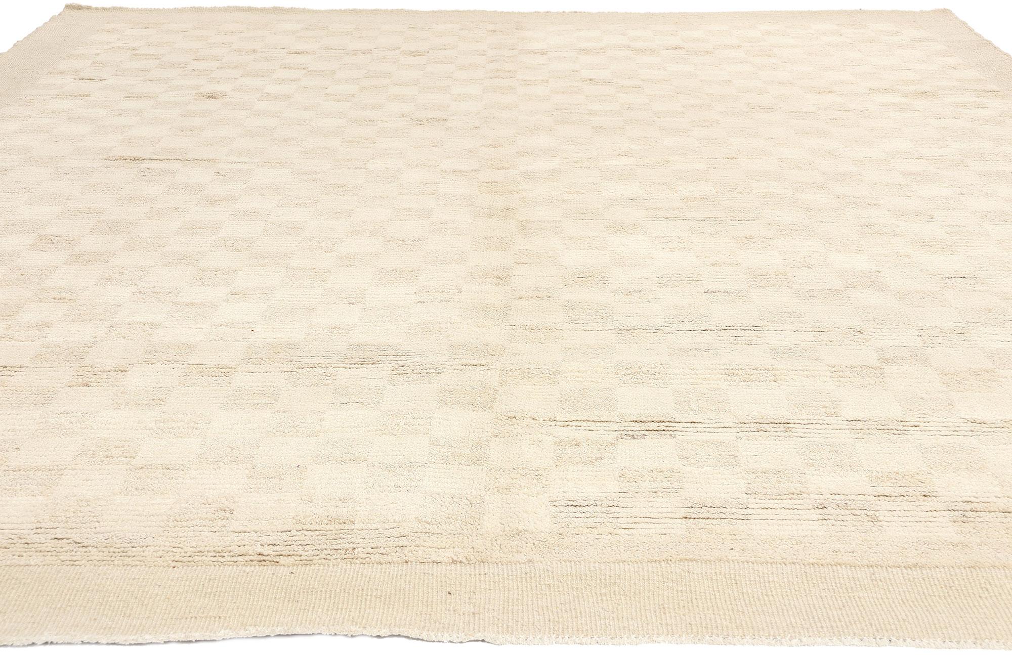 Pakistani Modern Checkerboard Moroccan Rug, Organic Modern Meets Zen Shibui For Sale