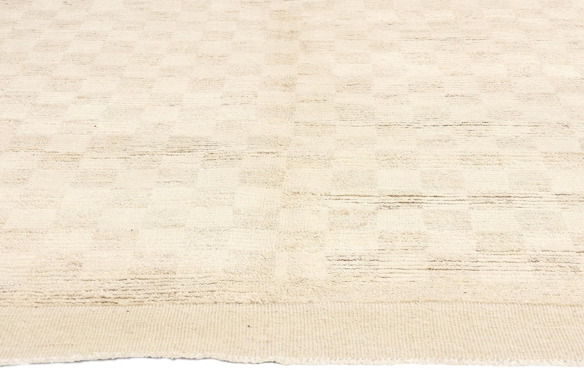 Hand-Knotted Modern Checkerboard Moroccan Rug, Organic Modern Meets Zen Shibui For Sale