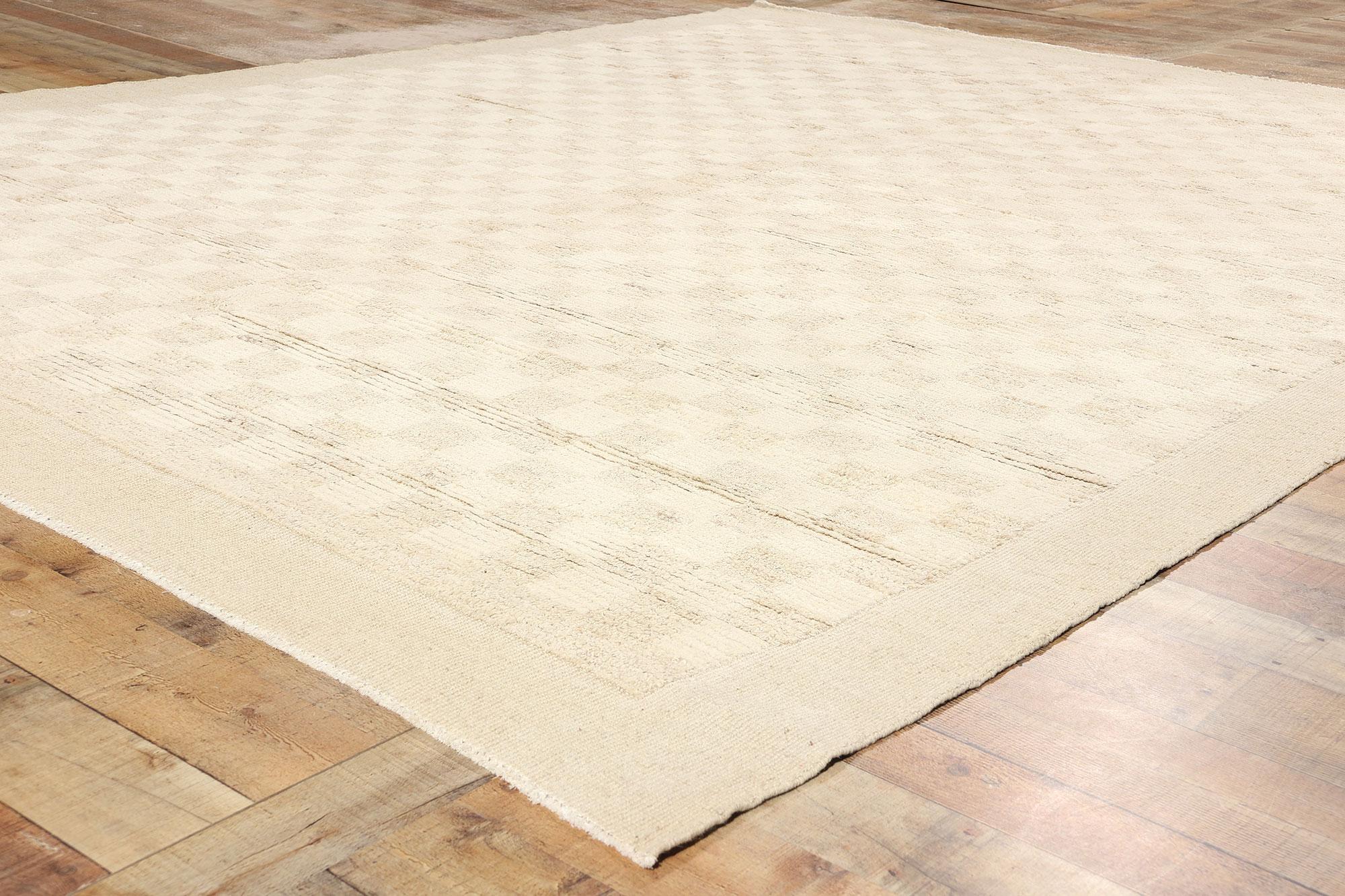 Wool Modern Checkerboard Moroccan Rug, Organic Modern Meets Zen Shibui For Sale