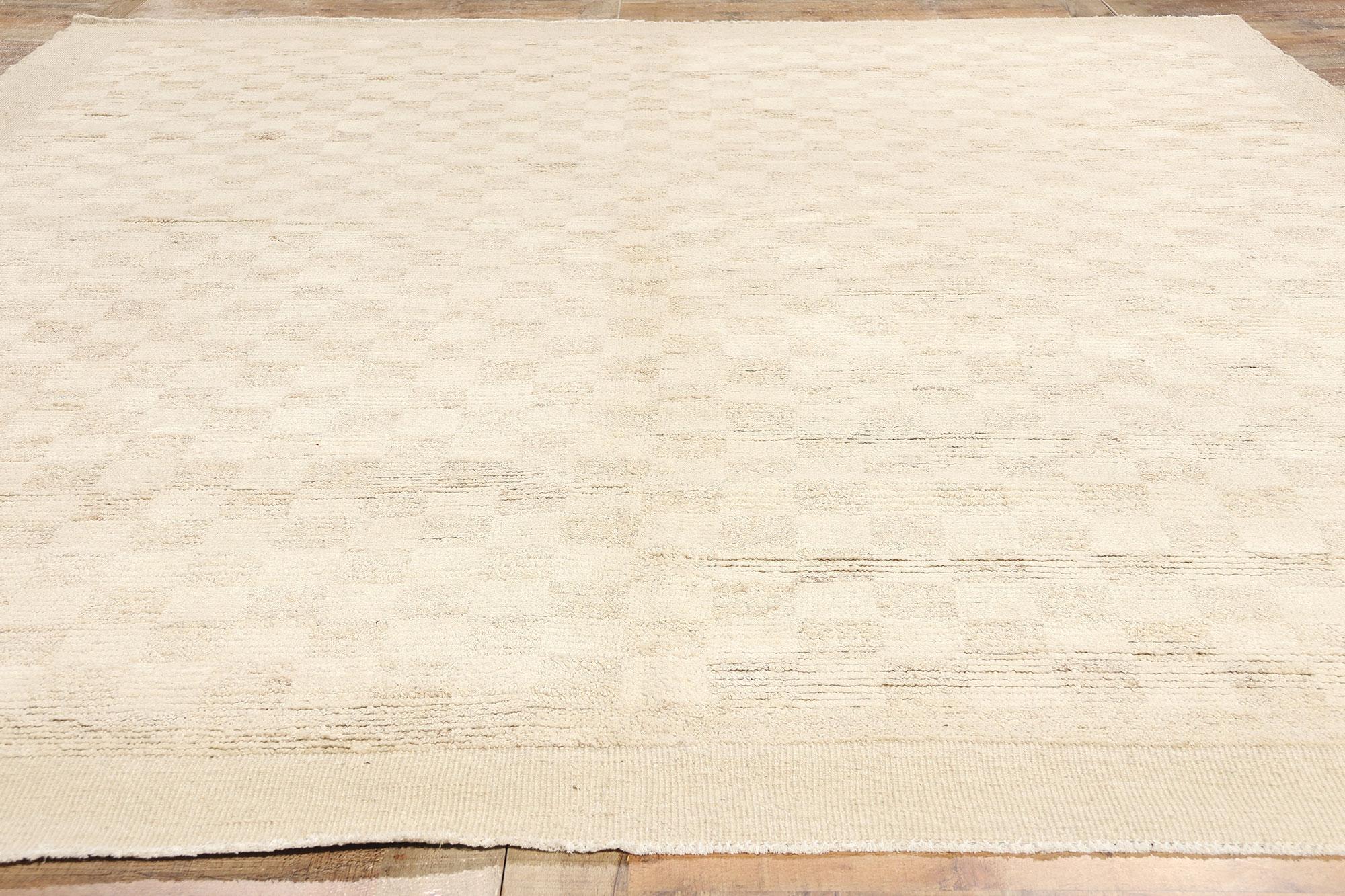 Modern Checkerboard Moroccan Rug, Organic Modern Meets Zen Shibui For Sale 1