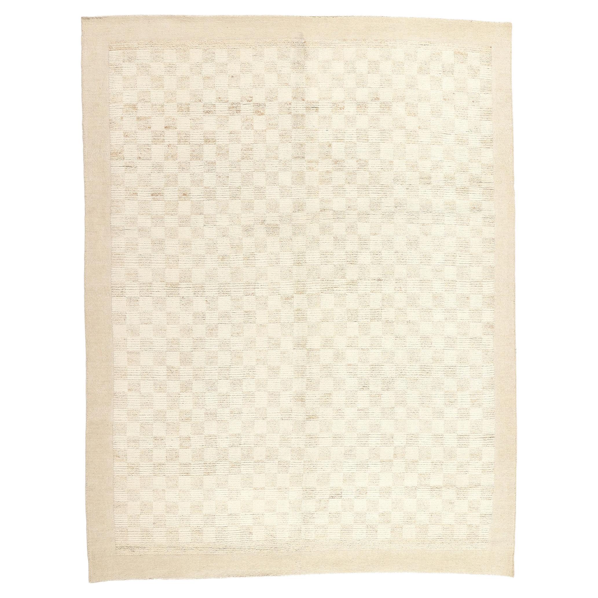 Modern Checkerboard Moroccan Rug, Organic Modern Meets Zen Shibui For Sale