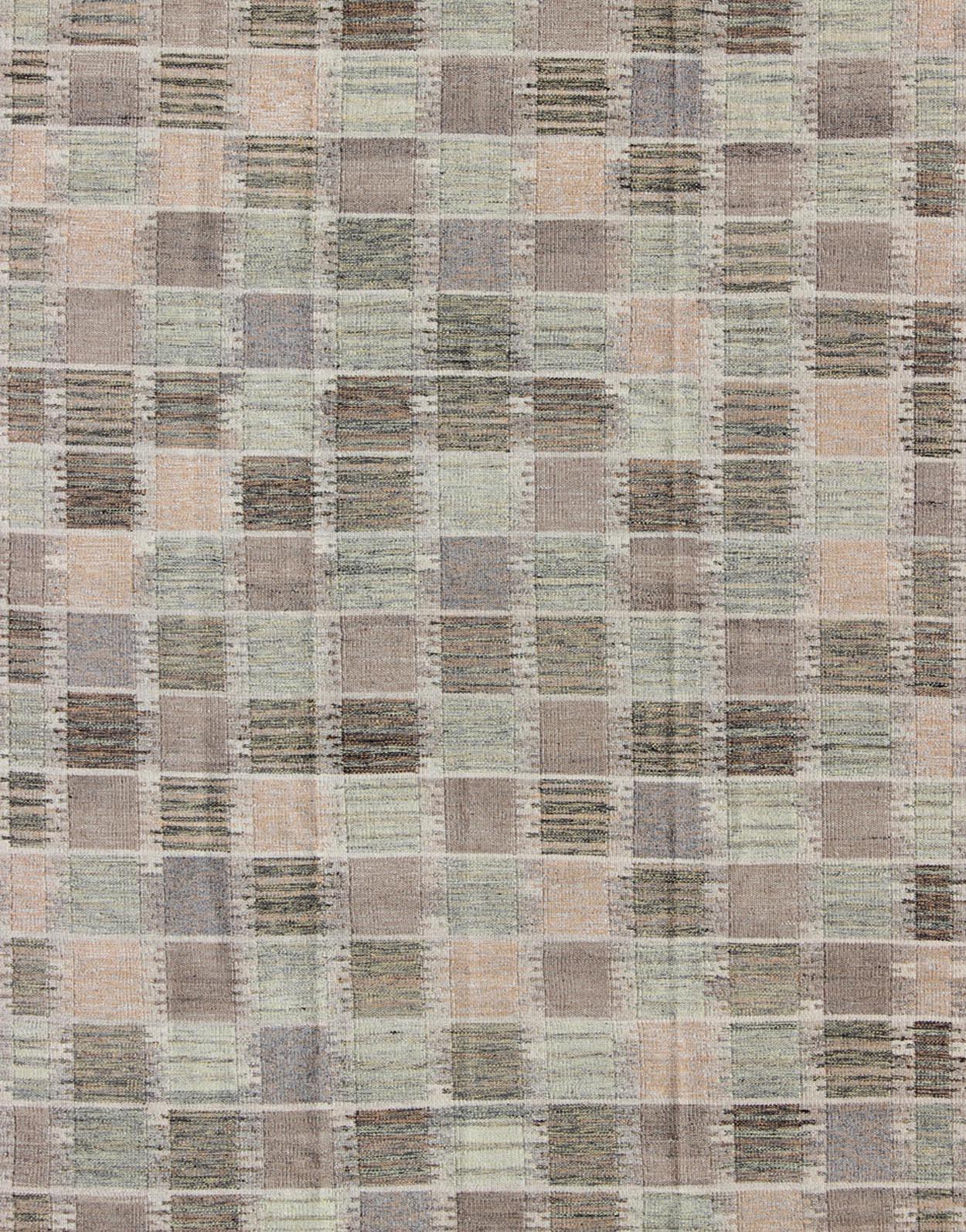 Scandinavian Modern Modern Checkerboard or Patchwork Scandinavian Flat Weave Rug in Neutral Colors For Sale