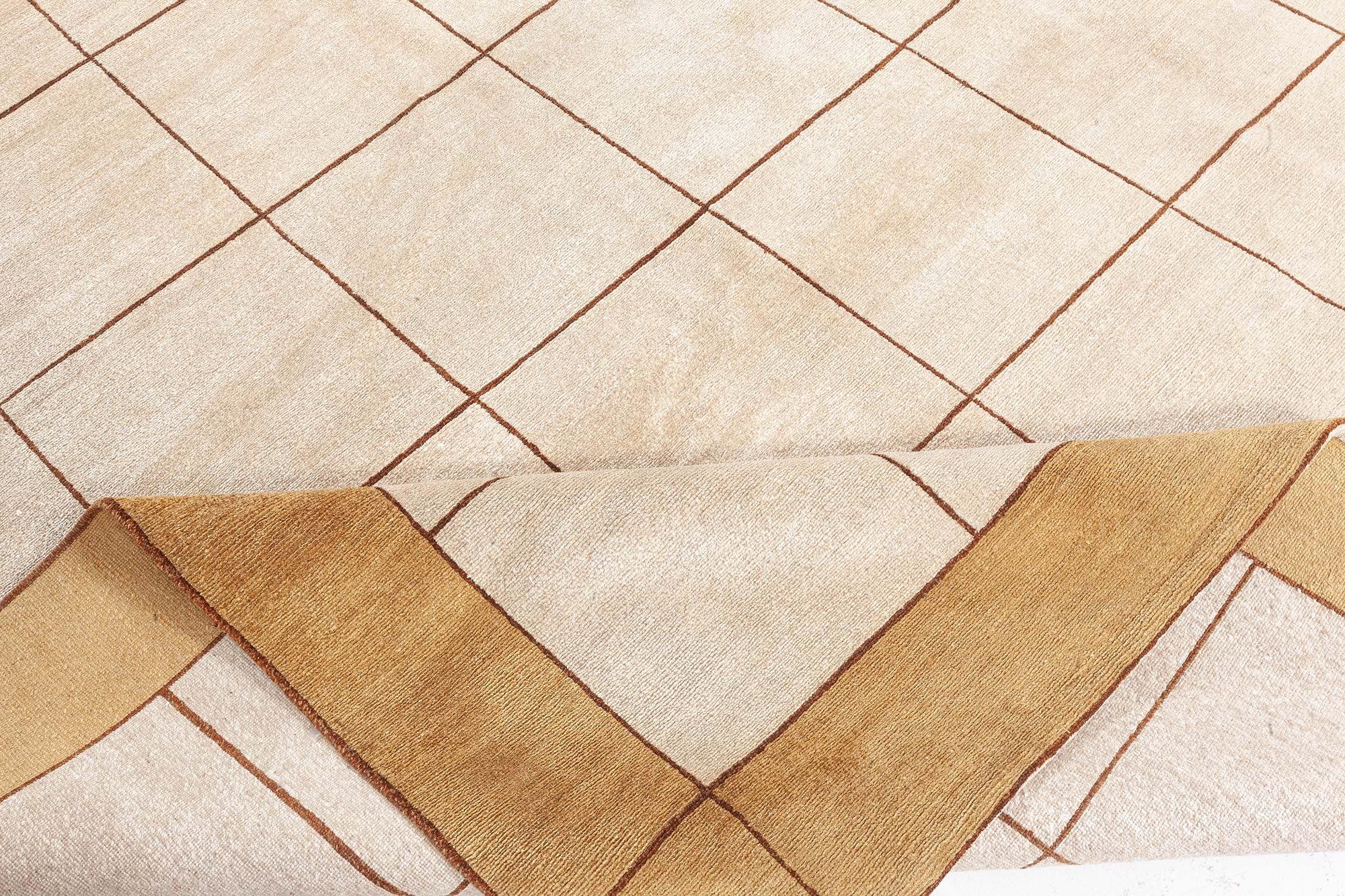 XXI secolo e contemporaneo Tappeto in seta fatto a mano dal design moderno a scacchi di Doris Leslie Blau in vendita