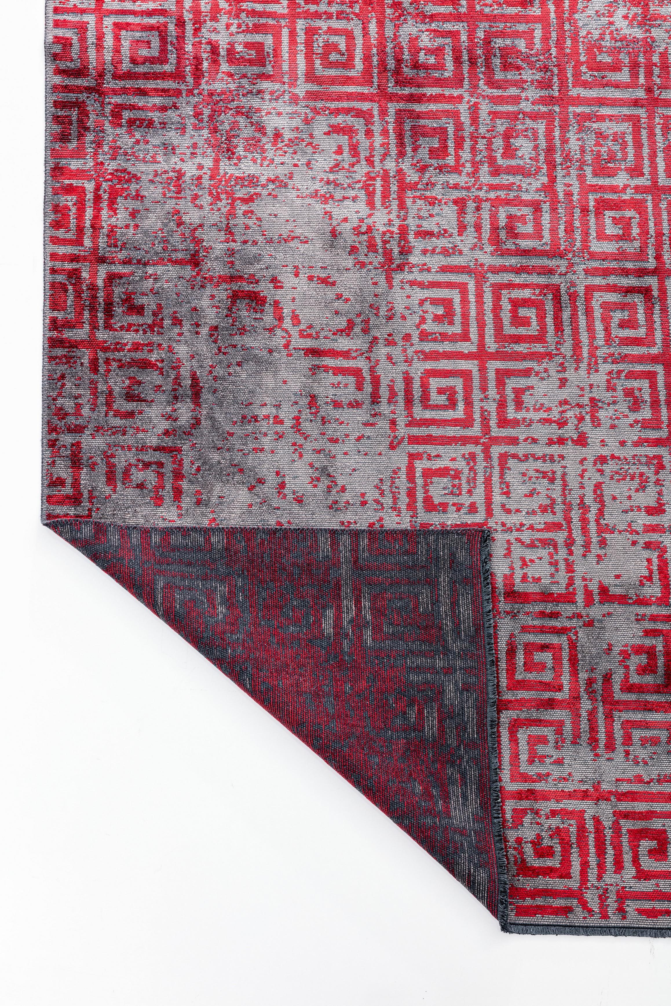 Im Angebot: Moderner karierter Luxus-Teppichboden,  (Rot) 3