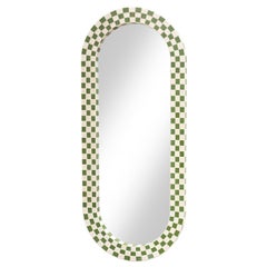 Modern Checkered Mosaic Oval Mirror with Green and Ivory Glass by Ercole Home