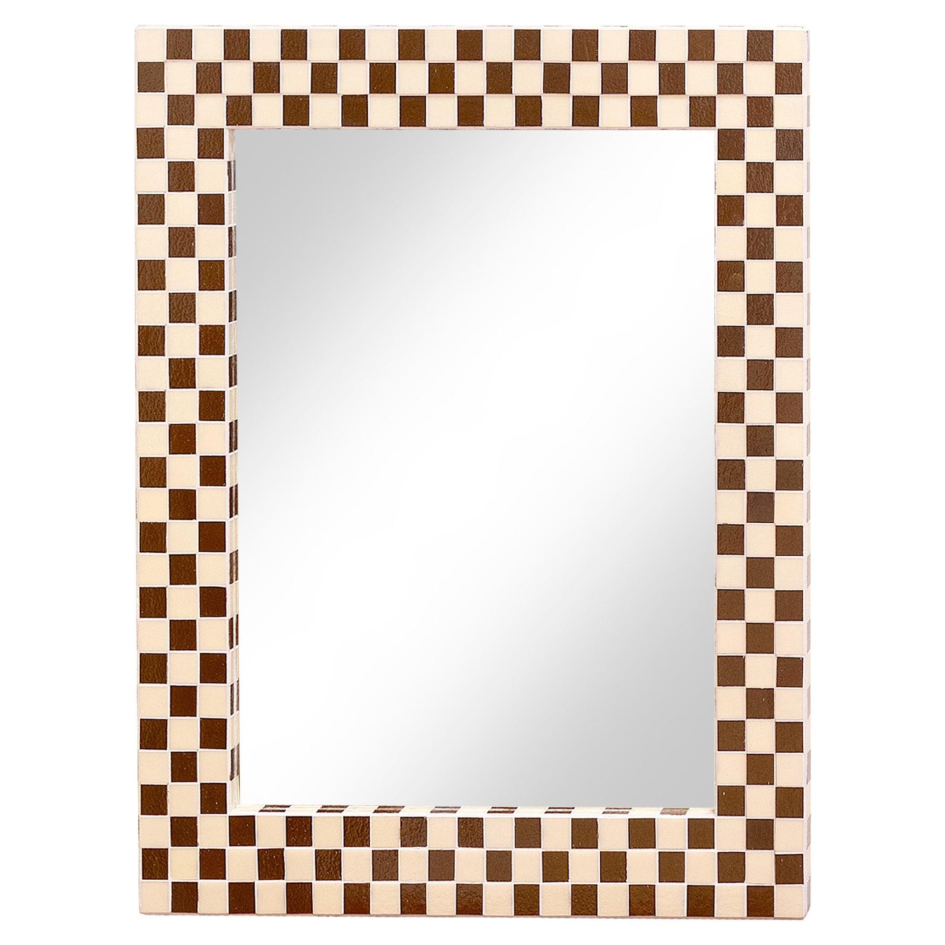 Modern Checkered Mosaic Square Mirror with Brown and Ivory Glass by Ercole Home