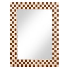 Modern Checkered Mosaic Square Mirror with Brown and Ivory Glass by Ercole Home
