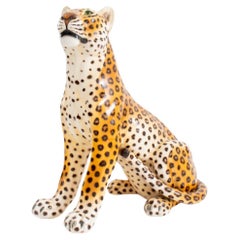 Vintage Modern Cheetah Large Ceramic Sculpture