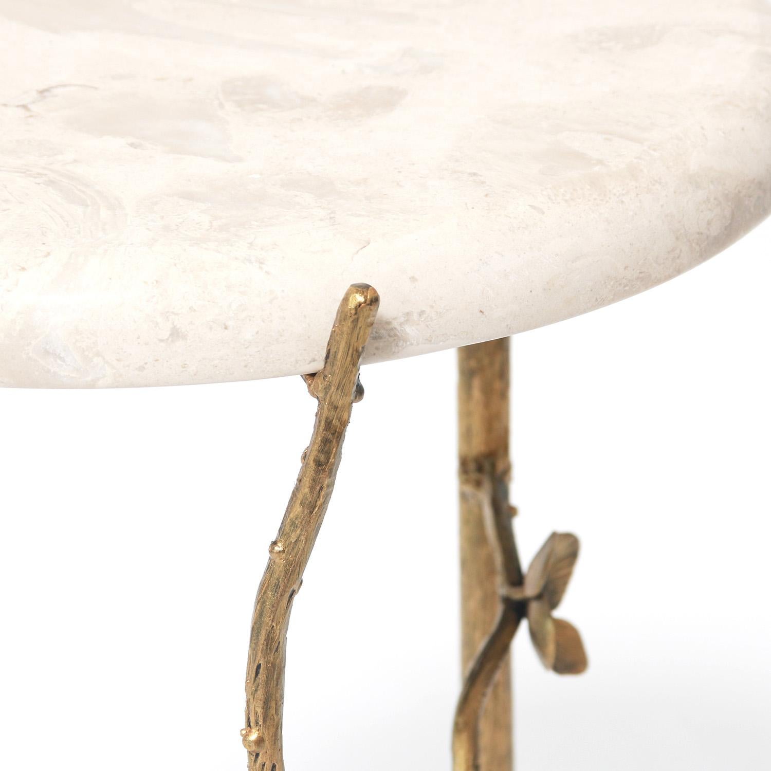 Contemporary Modern Cherry Blossom Accent Table in Aged Gold For Sale