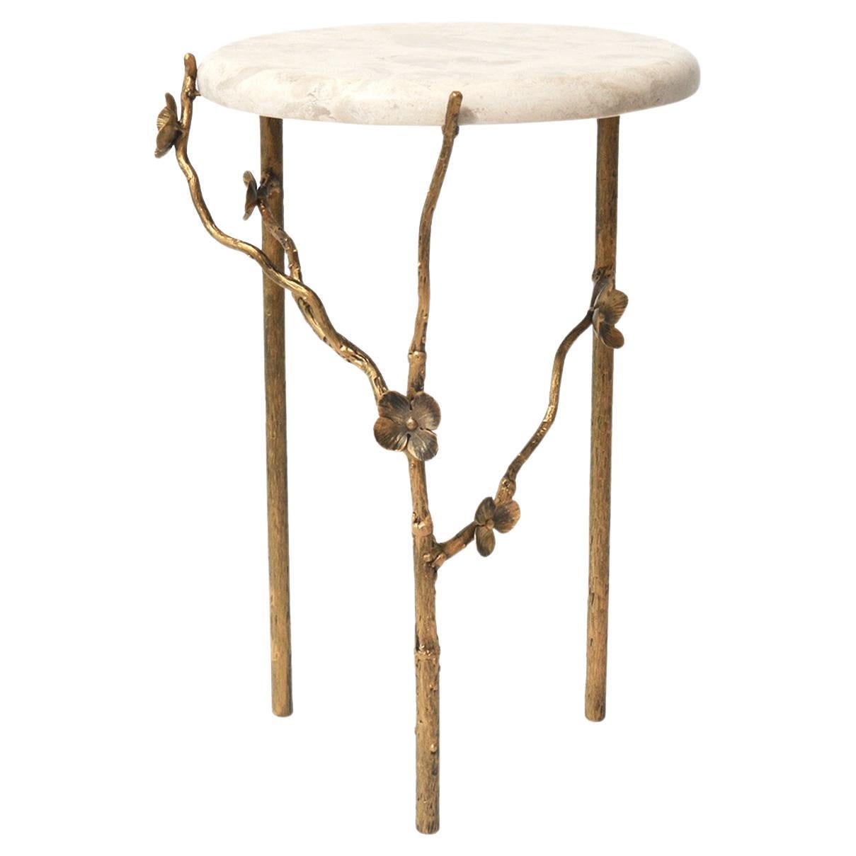 Modern Cherry Blossom Accent Table in Aged Gold For Sale