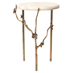 Modern Cherry Blossom Accent Table in Aged Gold