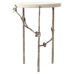 Modern Cherry Blossom Accent Table in Aged Silver
