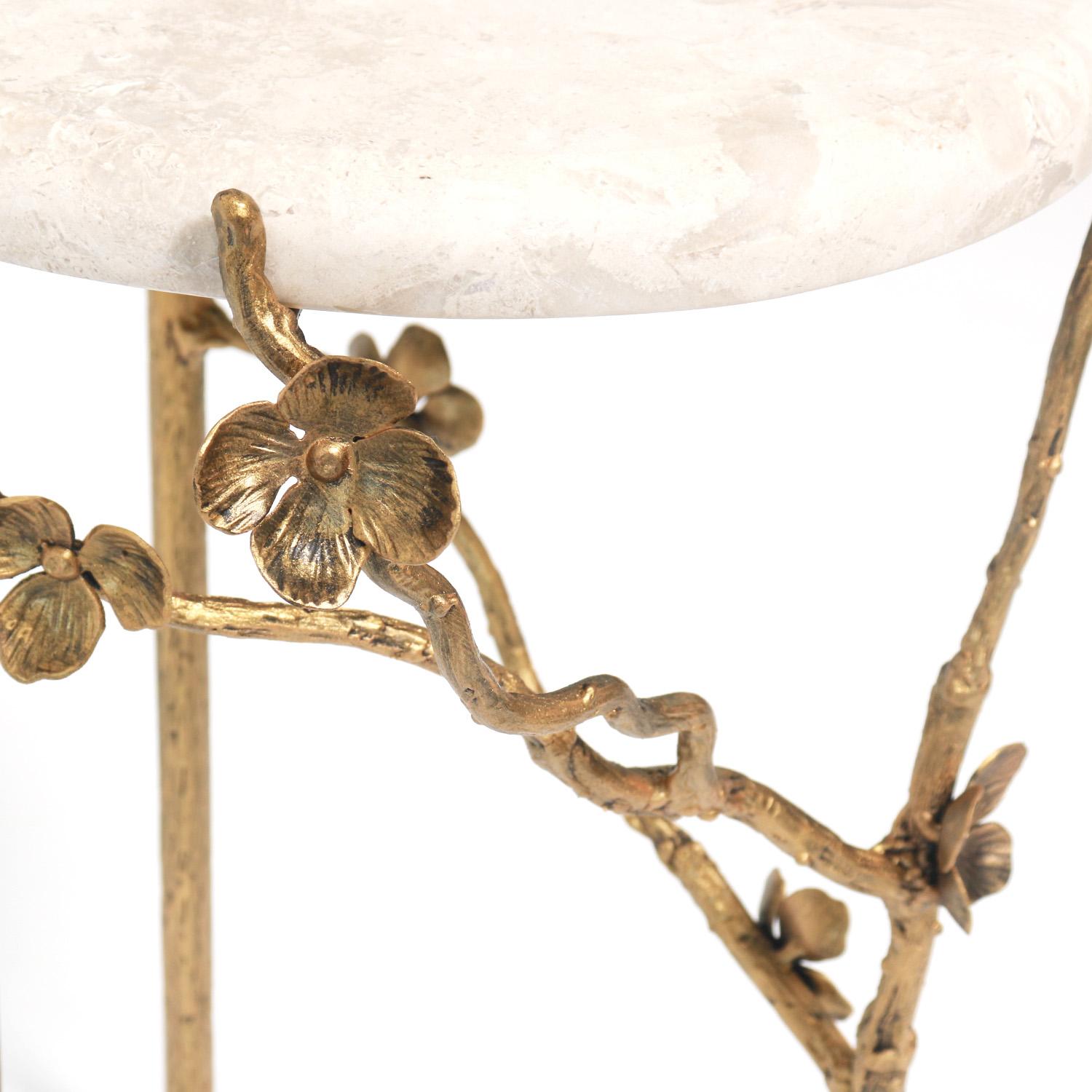 Welded Modern Cherry Blossom Accent Table in Gold Rubbed Black For Sale