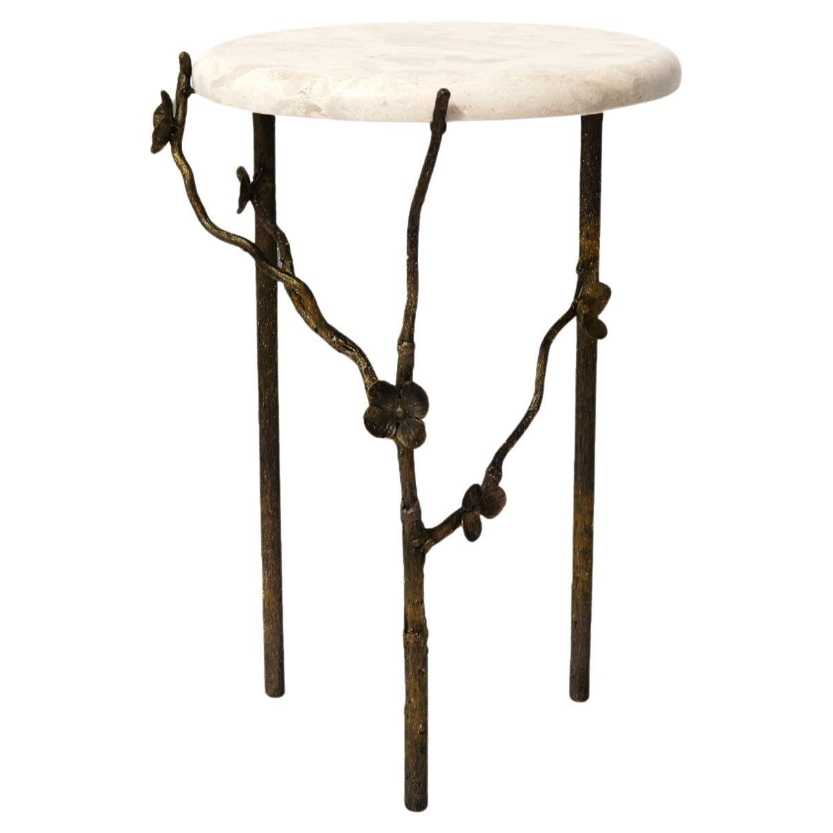 Modern Cherry Blossom Accent Table in Gold Rubbed Black