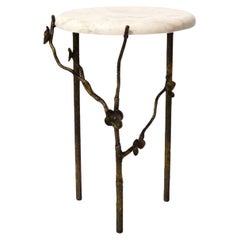 Modern Cherry Blossom Accent Table in Gold Rubbed Black