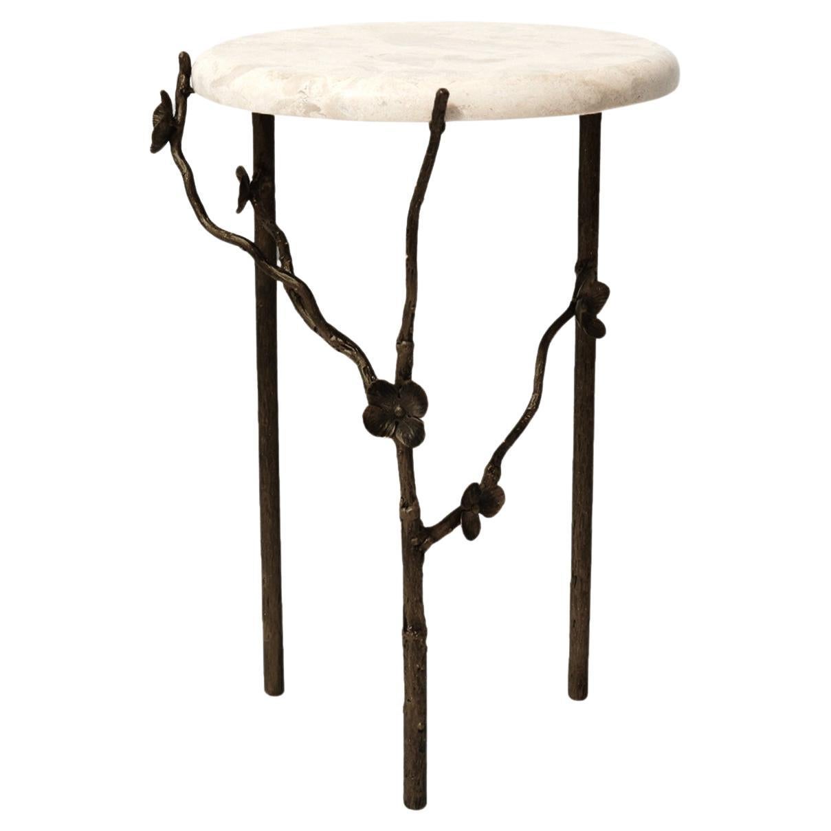 Modern Cherry Blossom Accent Table in Warm Black For Sale
