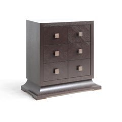 Modern Brown, Black Wood Chest of Drawers with Brass Handles