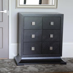 Modern Brown, Black Wood Chest of Drawers with Brass Handles