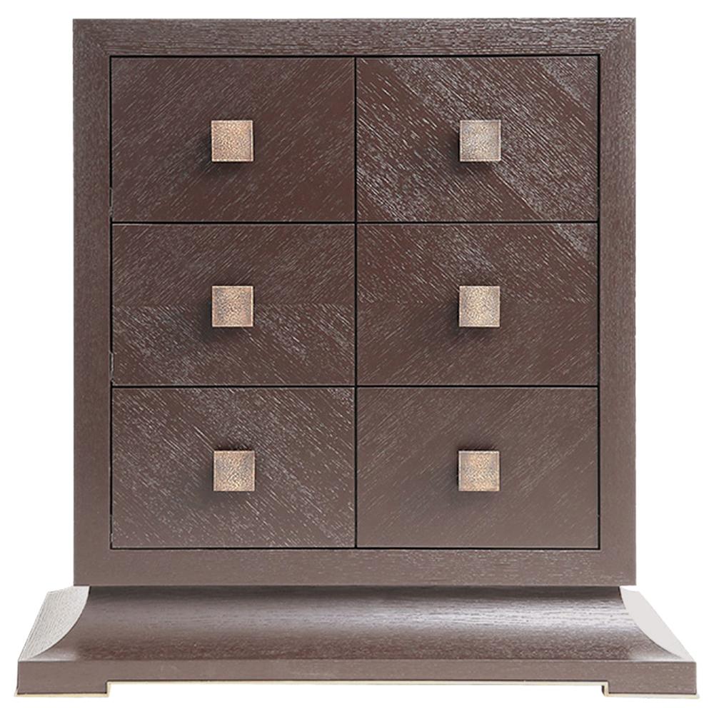 Modern Brown, Black Wood Chest of Drawers with Brass Handles