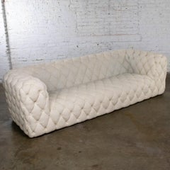 Modern Chesterfield Diamond Tucked Sofa Beige Twill Fabric Style Paola Navone