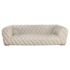 Modern Chesterfield Diamond Tucked Sofa Beige Twill Fabric Style Paola Navone