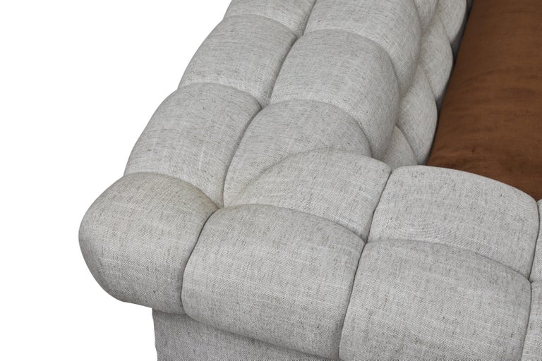 Modern Chesterfield Style Sofa By Martin And Brockett Linen Brown Cream For At 1stdibs Modern Chesterfield Style Sofa By, Brockett Brown Leather Sofa