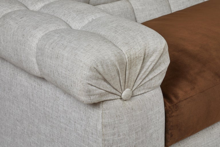 Modern Chesterfield Style Sofa By Martin And Brockett Linen Brown Cream For At 1stdibs Modern Chesterfield Style Sofa By, Brockett Brown Leather Sofa