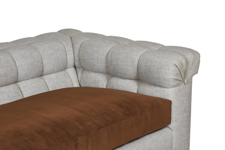 Modern Chesterfield Style Sofa By Martin And Brockett Linen Brown Cream For At 1stdibs Modern Chesterfield Style Sofa By, Brockett Brown Leather Sofa