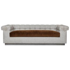 Modern Chesterfield Style Sofa by Martin and Brockett, Linen, Brown, Cream