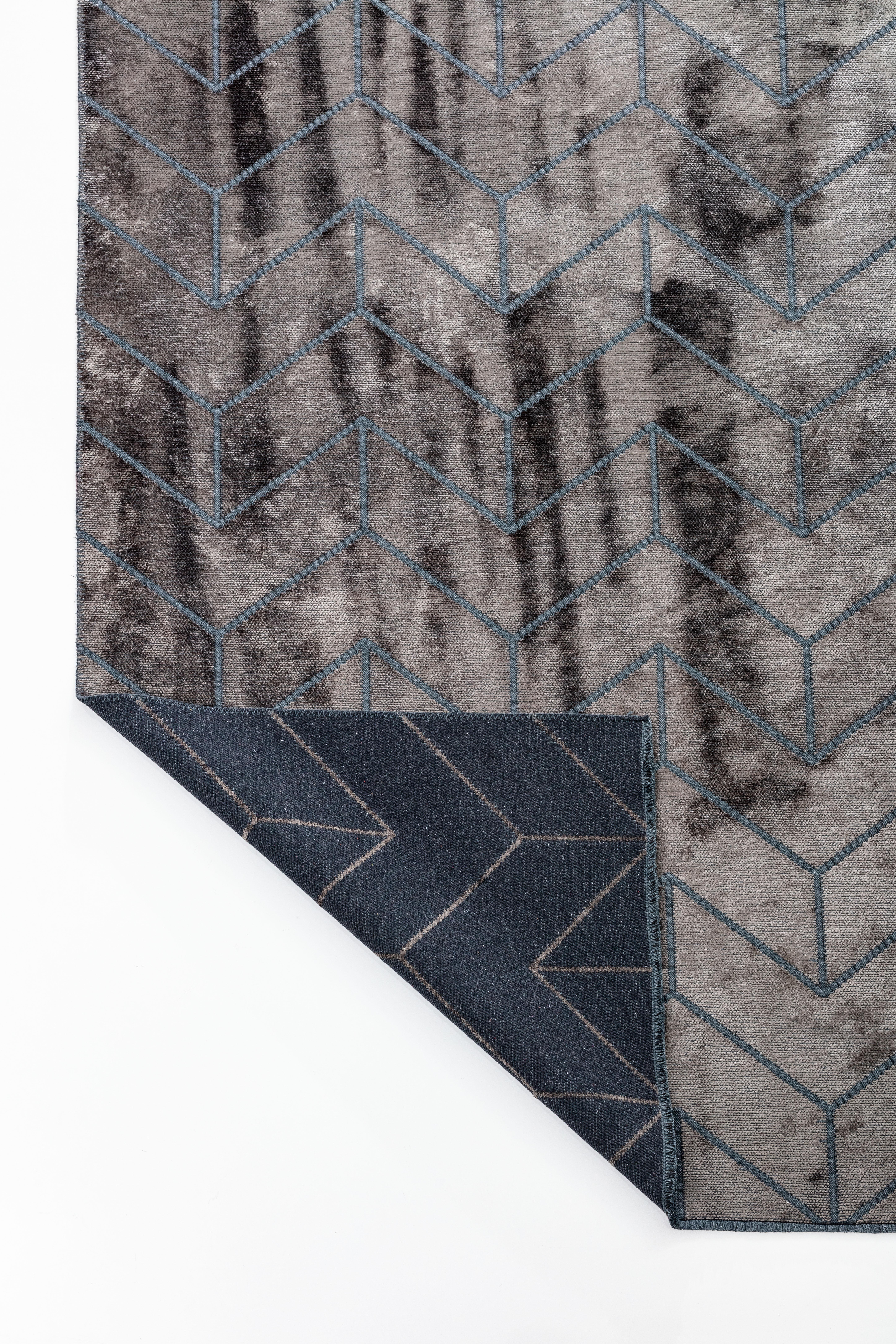 Post-Modern Modern Chevron Dark Brown and Charcoal Chenille Area Rug Ready to Ship For Sale