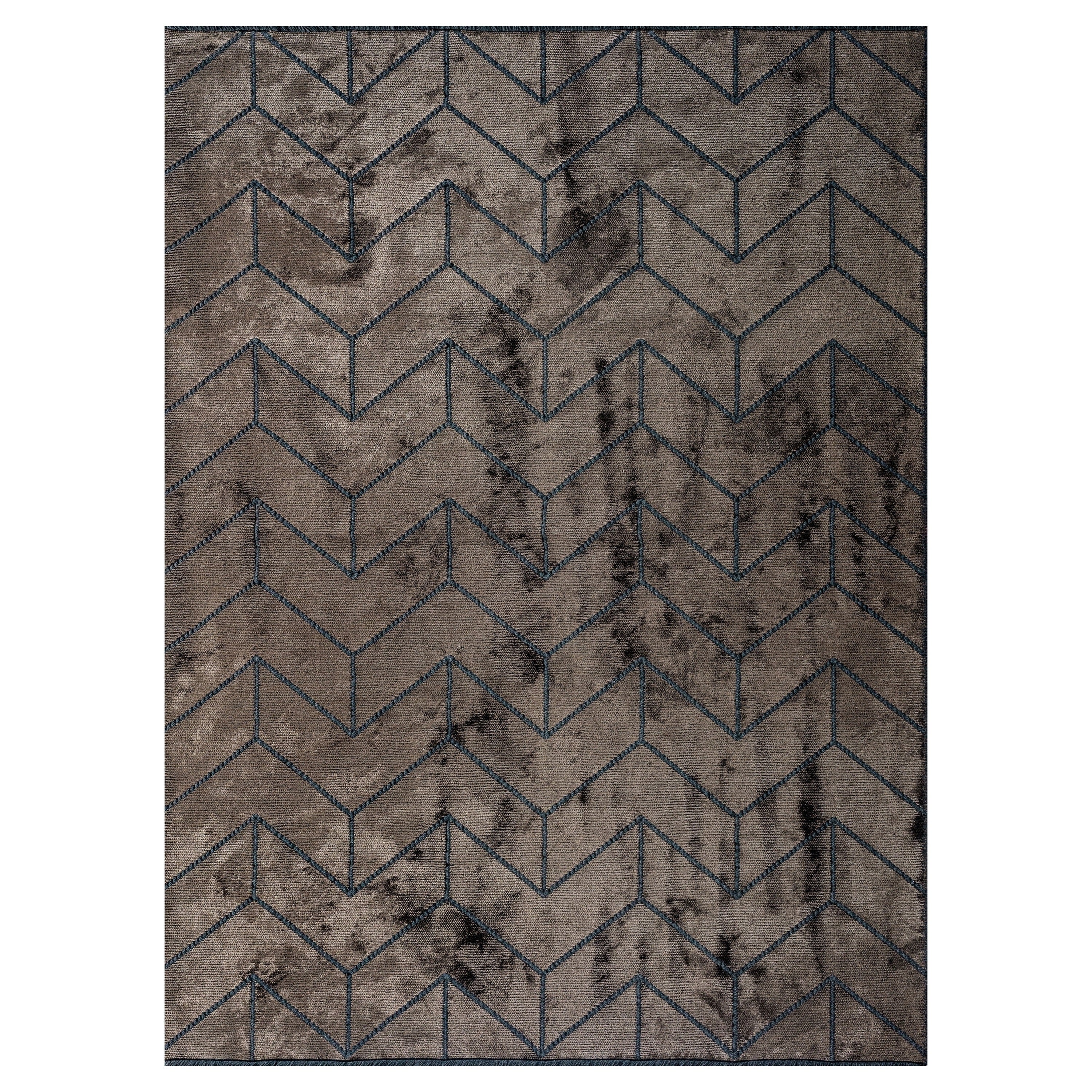 Moderner moderner Chevron-Chevron-Teppich in Dunkelbraun und Anthrazit, versandfertig