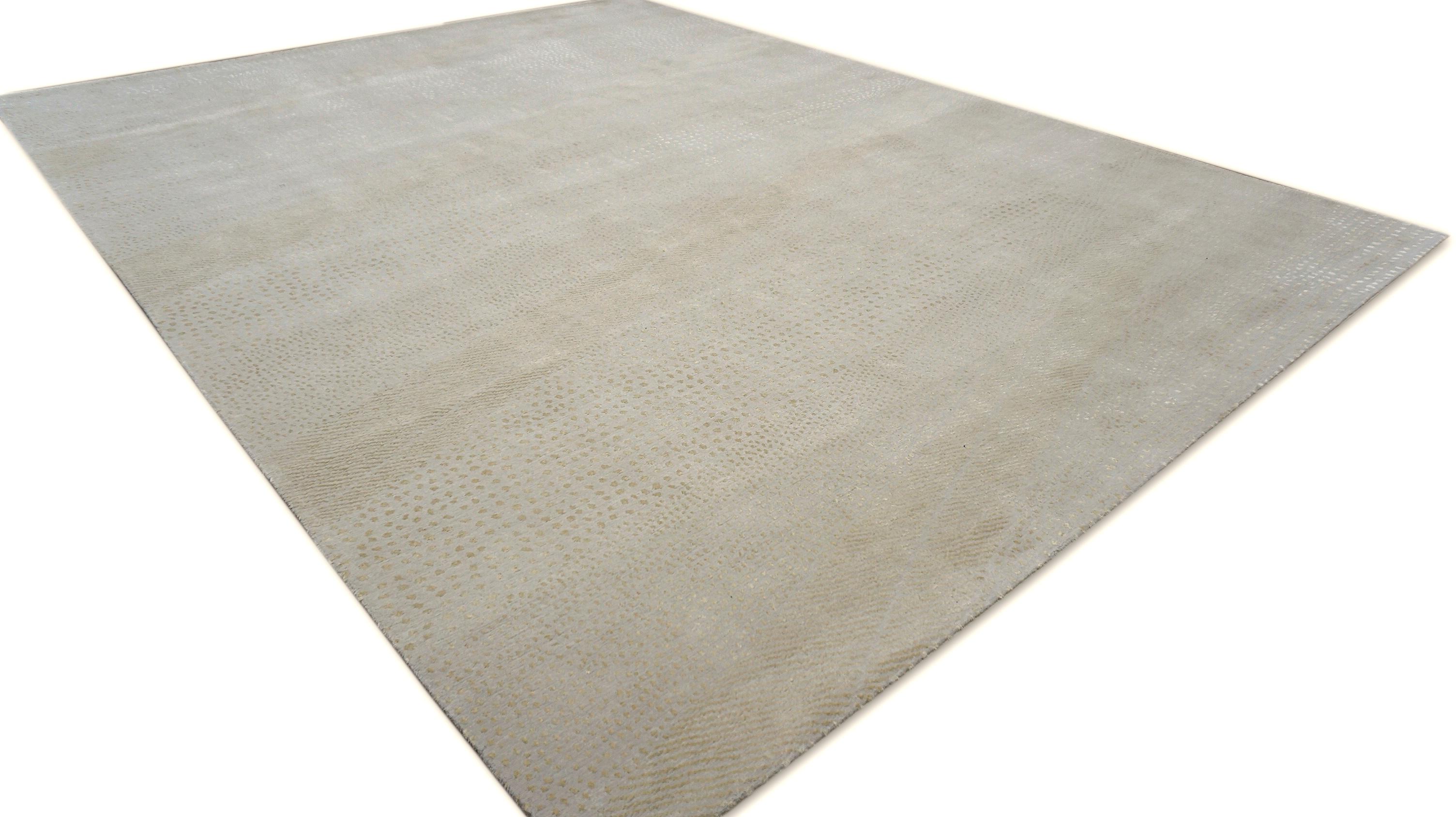 Alfombra moderna Chevron de lana y seda marfil y beige 9'x12'1'' Moderno en venta