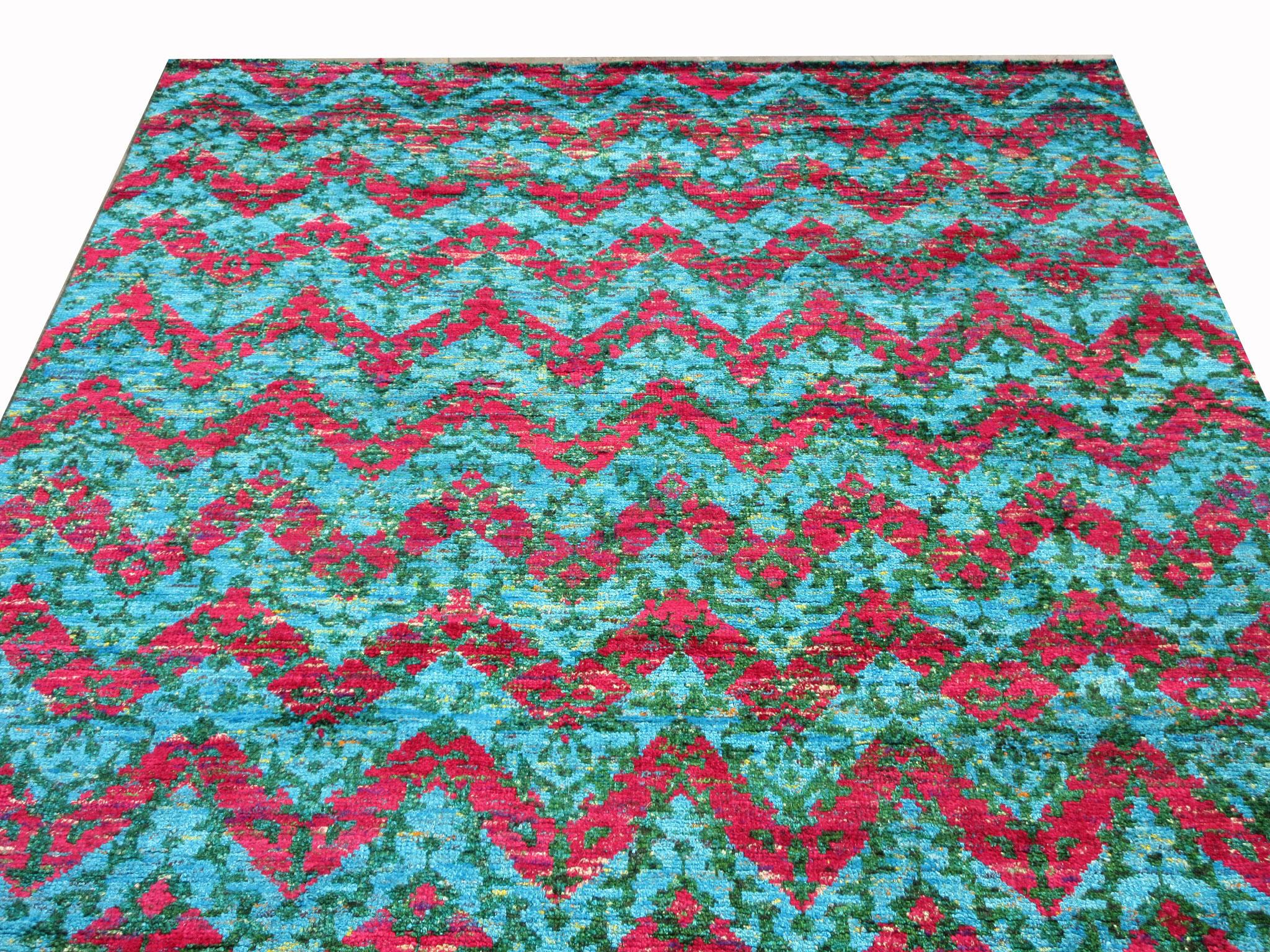 Hand-Knotted Modern Chevron Silk Rug For Sale