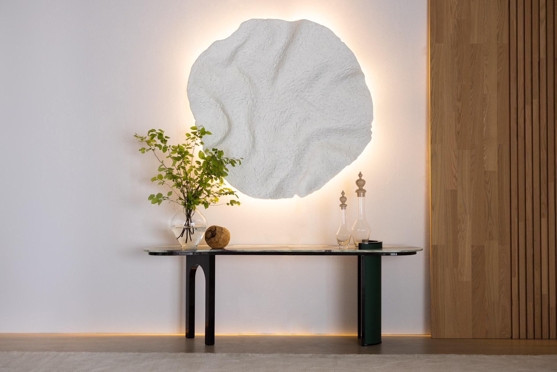Portuguese Modern Chiado Console Table, Marble, Leather, Handmade in Portugal by Greenapple For Sale